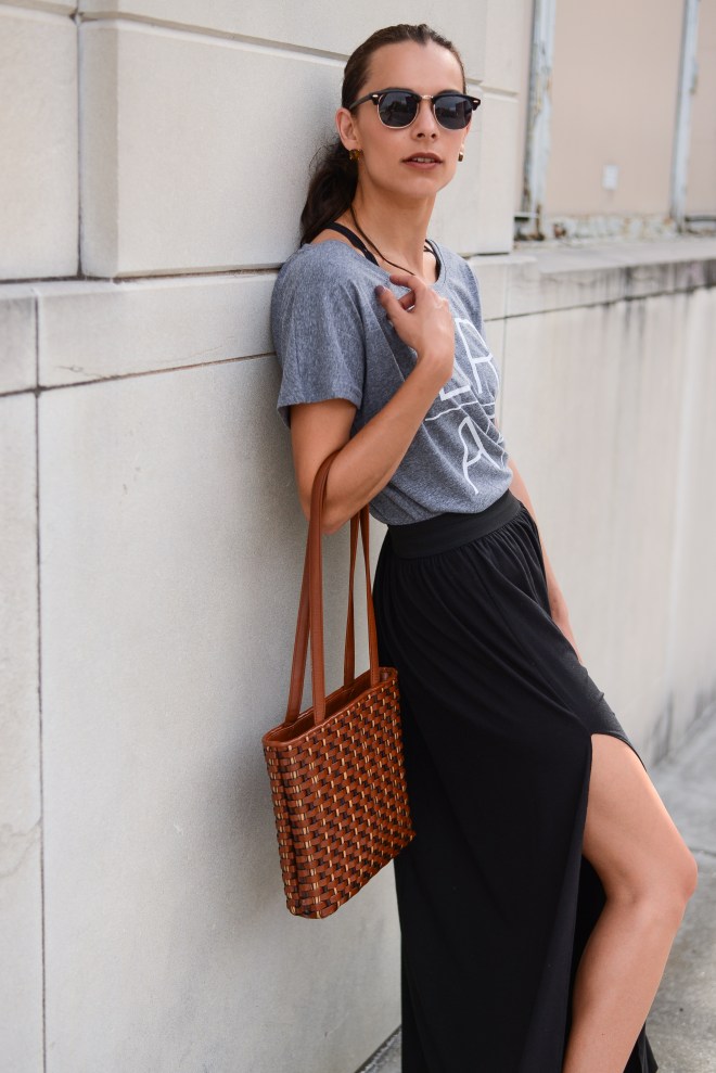 Side Split Maxi Skirt and Graphic Tee