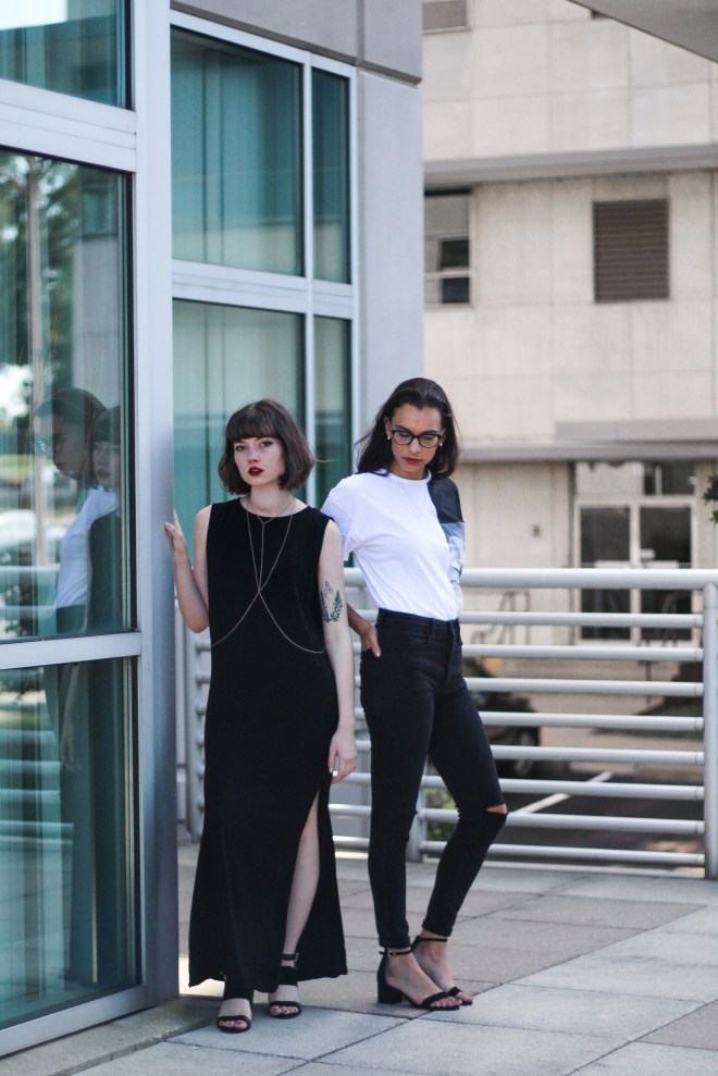 Black Maxi Dress, Black Jeans, and Graphic Tee
