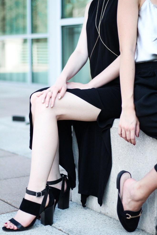 Strappy Black Heels and Black Dress