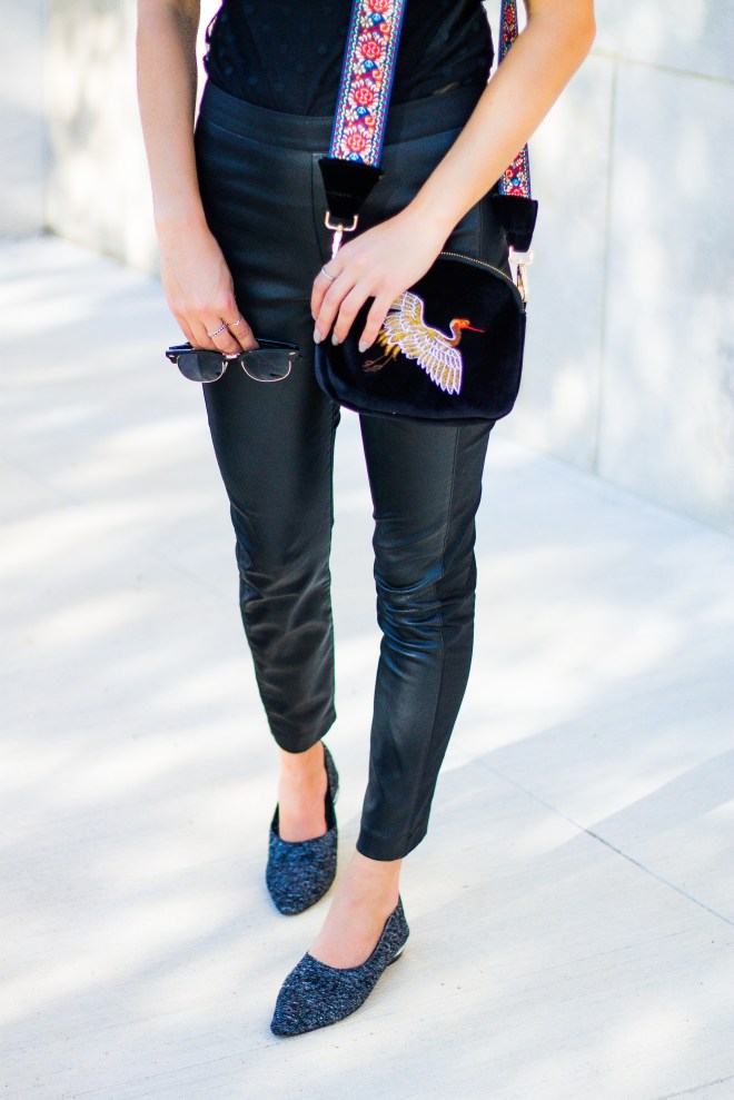 Fashion Ideas: Statement Strap Purse and Leather Pants