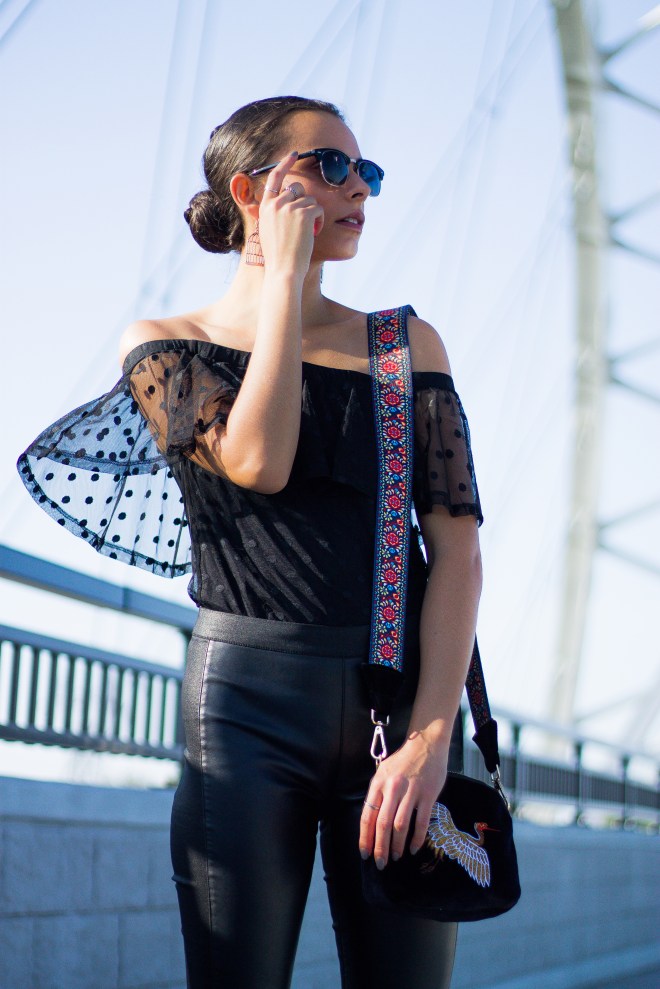 Off-The-Shoulder Top and Statement Purse