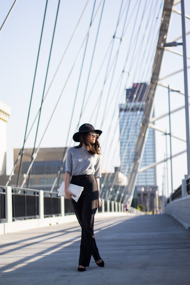 Fashion Outfits: Wide Leg Pants, Strappy Heels, and A Floppy Hat